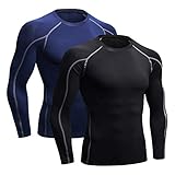 Niksa 2er Pack Herren Kompressionsshirt Funktionsshirt Langarm Sportshirt Fitnessshirt Männer Atmungsaktiv Laufshirt für Running Jogging Gym Schwarz,blau,M
