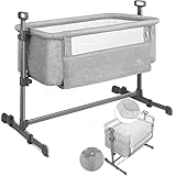 KESSER® Zustellbett Hubi 3in1 Baby Beistellbett Reisebett Babybett mit weich Matratze, mit Rollen Kinderbett, 5-Fach Höhenverstellung, Faltbare Seitenwand für Zuhause und Unterwegs, Hellgrau