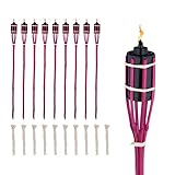 Relaxdays Gartenfackeln, 10er Set, Bambus, Ölfackeln für draußen, Outdoor Fackeln mit Ersatzdocht, Höhe: 90 cm, pink