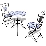 vidaXL Mosaik-Bistrotisch 60 cm mit 2 Stühlen blau/weiß (41530+41531)
