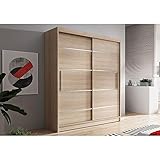 MOEBLO Kleiderschrank Schwebetürenschrank 2-türig Schrank mit vielen Einlegeböden und Kleiderstange Gaderobe Schiebtüren BxHxT 150x200x61 - Lara 6 (Sonoma + Sonoma)