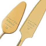 Tortenheber inkl. Tortenmesser im Set mit persönlicher Gravur als Geschenk zur Hochzeit, Jahrestag, Geburtstag - Hochzeitsgeschenke für Brautpaare - personalisierte Geschenke (Hochkant, Gold)