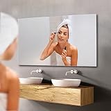bijon Badezimmer-Spiegel ohne Rahmen, Hochglanzpolierte Kanten, Bad-Spiegel mit Befestigungsset, 90° drehbar, 80x100 cm oder 100x80 cm