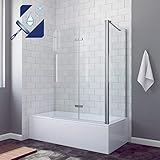 AQUABATOS Eck-Duschtrennwand Duschwand für Badewanne faltbar Badewannenaufsatz 120x140cm mit Seitenwand 70x140cm aus 5mm ESG Sicherheitsglas Nano-Beschichtung