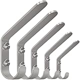 WEBI Kleiderhaken Wand,Groß Garderobenhaken Modern,Wandhaken Edelstahl,Metall Mantelhaken,Huthaken,Doppelhaken für Mantel,Jacken,Hut,Gebürstetes Nickel,5 Stück