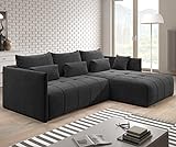 Furnix Ecksofa Yalta mit Schlaffunktion und Bettkasten - Couch L-Form Sofa mit Kissen - Stellfüße in Chromoptik - B245 x H83 x T182 cm, Liegefläche: 147 x 232 cm - MH95 (Dunkelgrau)