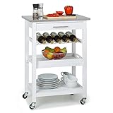 Klarstein Servierwagen, Küchenregal für Obst und Gemüse, Trolley auf Rädern, Rollwagen mit Arbeitsplatte, Bücher- und Barwagen, Küchenwagen, Regal Schmal, Regal für die Küche, Küchenwagen auf Rollen