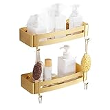 Badezimmer Regal Duschablage Duschregal Wandmontierte Duschregale Mit Haken-Duschkorb, Kein Bohren, Platz Aus Aluminium Badregal Dusche Ablage Duschkorb (Color : Gold2, Size : 2pcs)