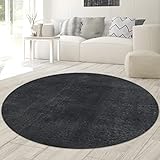 Teppich-Traum für Wohnzimmer Gästezimmer Schlafzimmer Flokati in anthrazit, 120 cm rund