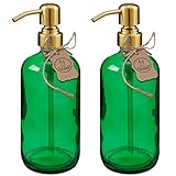 ALTGLAS Seifenspender 'Sarajevo' - Doppelspender Set aus Grün Glas Flasche mit 304 Edelstahl Pumpkopf in Gebürstetem Gold (2 Stück a 500 ml)