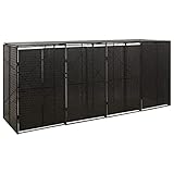 TOYOCC Vierfach-Mülltonnen-Schuppen aus Polyrattan, 274 x 80 x 117 cm, Schwarz