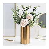 Vase für Dekor, Metallbeschichtung, goldene Farbe, Eisen, Blumen, Arrangierhalter, zylindrische Form, Dekoration (SA)