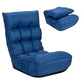 RELAX4LIFE Bodenstuhl Faltbar, Lazy Sofa mit 4-stufig Verstellbarer Rückenlehne & 5-5-stufig Verstellbarem Kopfteil, Klappstuhl mit Seitentasche, Bodensessel für Zuhause Büro (Blau)