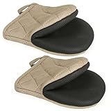 Topsky Topflappen，Topflappen Handschuh，Ofenhandschuhe Hitzebestaendig，Mikrowellenhandschuhe，hitzebeständiges Neopren，Baumwolle，Oberflächen，rutschfeste，Kurze Ofenhandschuhe，1 Paar(Helle Kaffeefarbe)