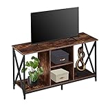 LEMROE TV-Ständer im Industriedesign, mit Ablageflächen, TV-Schrank mit Holz- und Metallrahmen für Wohnzimmer, Entertainment-Center, 119 cm breit