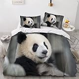 CHAADS Bettwäsche 200 * 200 Teenager Atmungsaktiv 3D-Druck Schwarzer Und Weißer Panda Bettwäsche Set Kinder Bettbezug Weich Bügelfrei Tiere mit Reißverschluss und Kissenbezug 50×75cm