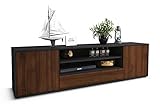Stil.Zeit TV Schrank Lowboard Claudius - Korpus in anthrazit matt - Front im Holz-Design Walnuss (180x49x35cm) - mit Push-to-Open Technik und hochwertigen Leichtlaufschienen - Made in Germany