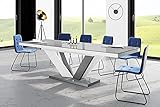 Design Esstisch Tisch HEU-111 Hochglanz ausziehbar 160 bis 256 cm (Grau - Weiß Hochglanz)