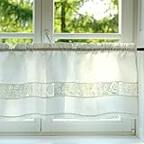 Varvara Home Leinen Scheibengardine mit Spitze | Landhaus Bistrogardine aus Leinen Küchegardine | Stilvolle, Kurze Gardine, für Küche nach Mass, Crema, 45 x 90 cm