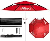LUVADU ZCX Großer Angelschirm Runder Angelschirm Doppelschicht Belüftung Outdoor Strand Regenschirm Faltbarer Sonnenschirm Verstellbarer Angelschirm Tragbarer Angelschirm, rot, 2.6m