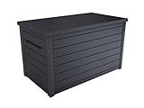 Koll-Living Auflagenbox/Kissenbox Goliath XXL 870 Liter Farbe : Graphit l 100% Wasserdicht l mit Belüftung dadurch kein übler Geruch/Schimmel l Moderne Holzoptik l Deckel belastbar bis 50 KG