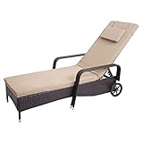 Mendler Poly-Rattan Sonnenliege Carrara, Relaxliege Gartenliege Liege, Alu - braun, Kissen beige