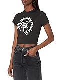 Friendly Panda Damen Kurzarm Crop Top - Rundhals Crop Tops T-Shirts für Freizeitkleidung, Gym Workouts, Urlaub, Black, Einheitsgröße/M