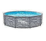 Summer Waves Frame Pool Komplettset | Rund 305x76 cm Stein Optik Grau | Aufstellpool Set | Gartenpool & Schwimmbecken inkl. Filterpumpe