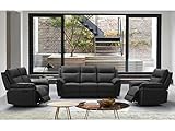 Vente-unique - Relaxgarnitur 3+2+1 - Büffelleder - Schwarz - PAKITA