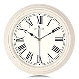 Lafocuse 30 cm Lautlos Wanduhr Römische Ziffern, Klassische Wanduhr Beige, Retro Wanduhr Ohne Tickgeräusche für Wohnzimmer Schlafzimmer Küchen Büro