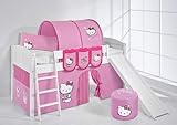 Lilokids Spielbett IDA 4106 Kitty Teilbares Systemhochbett weiß-mit Rutsche und Vorhang Kinderbett, Holz, Hello kittty rosa, 208 x 220 x 113 cm