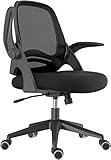 TEMKIN Bürostuhl Ergonomischer Schreibtischstuhl Arbeitsstuhl Drehstuhl mit klappbaren Armlehnen Mesh Computerstuhl Leichter Stuhl Schwarz