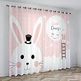 SJSXWQN Vorhänge Rosa Hase Gardinen mit Ösen Vorhang Blickdicht Thermo Verdunklungsvorhänge Schiebegardinen für Schlafzimmer Wohnzimmer H 175 x B 140 cm 2er Set