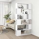 JUNZAI Bücherregal Raumteiler, Bookshelf, Regalbrett, Book Shelf, Bücher Regal, Deko Regal Wohnzimmer, Standregal, Weiß 100x24x188 cm