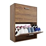 ORGANIZE Schuhschrank 12 Paar – Schrank mit großer Kapazität für Eingangsbereich, Flur – Stil dunkles Holz – L 60 x T 24 x H 80 cm – Farbe Walnuss
