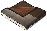 biederlack® flauschig-weiche Kuscheldecke aus Baumwolle und Polyacryl I Made in Germany I Öko-Tex I nachhaltig produziert I Sofa-Decke Brown Squares in braun-beige kariert I Wohndecke 150x200 cm