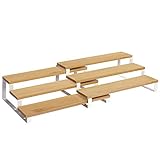 SONGMICS Gewürzregale, Küchenregale, stehend, Küchen-Organizer, 2er Set, Bambus, mit je 3 Ablagen, ausziehbar, stapelbar, für Speisekammer, Arbeitsplatte, Küchenschrank, naturfarben-weiß KCS016N02