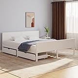 Tidyard Massivholzbett Holzbett Komfortbett Bettrahmen Bettgestell Seniorenbett Doppelbett/Einzelbett Jugendbett Landhausbett Gästebett Betten Bett, mit 2 Schubladen, Weiß Kiefer 200x200 cm