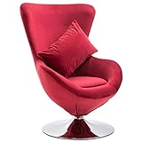 Festnight Drehstuhl in Ei-Form mit Kissen Sessel Barsessel Ergonomisch Cocktailsessel für Wohnzimmer oder Schlafraum Rot Samt
