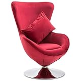 Hommdiy Ohrensessel,Sessel Ei-Form, Drehsessel mit Kissen Loungesessel Clubsessel Relaxsessel Samt Rot