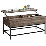 Yaheetech Couchtisch mit höhenverstellbarer Platte Lift-Top Kaffeetisch Wohnzimmertisch Sofatisch Ausziehbarer Beistelltisch mit verstecktem Stauraum Teetisch Metallgestell, Taupe Wood