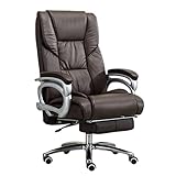 Ergonomischer Bürostuhl, Chefbürostuhl mit hoher Rückenlehne und Fußstütze, mit Liegefunktion und Armlehne, höhenverstellbarem und um 360° drehbarem Computer-Schreibtischstuhl,Braun