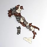 Mehrlagige 3D-Italien-Karte aus Holz, Geschenk für italienische Freunde, Italienische Wanddekoration, Karte für Reisende (gemischt, 40 x 34 cm)
