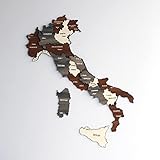 Mehrlagige 3D-Italien-Karte aus Holz, Geschenk für italienische Freunde, Italienische Wanddekoration, Karte für Reisende (gemischt, 40 x 34 cm)