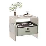 Intelligenter weißer Nachttisch mit kabelloser Ladestation, intelligente Nachttischmöbel mit verstellbaren LED-Leuchten, Acrylrahmen, mit Aufbewahrungsschubladen, für Schlafzimmer, Wohnzimmer, Sofa, B