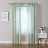 MIULEE 2er Set Sheer Voile Vorhang Stangedurchzug Transparente Gardine aus Polyester Fensterschal Transparent Wohnzimmer Luftig Dekoschal für Schlafzimmer 140 X 225 cm (B x H), Rod Pocket Grün