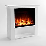 GLOW FIRE Poseidon Elektrokamin mit Heizung (1500 W) und 3D Multi Color Farbwechsler| Elektrischer Standkamin mit Knisterfunktion, Heizlüfter & Fernbedienung, Weiß