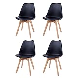 WAFTING 4er Set Esszimmerstühle Gepolsterter Stuhl mit Buchenholz-Beinen und Weich Gepolsterte Chair für Esszimmer Wohnzimmer Schlafzimmer Küche Besprechungsraum, (Gepolstert Schwarz)