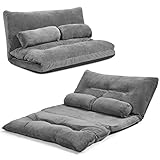 RELAX4LIFE Bodensofa Klappbar, Schlafsofa inkl. 2 Kissen, 3 in 1 Schlafsessel mit 6-stufig Verstellbarer Rückenlehne, Klappsofa mit Bettfunktion, Sofabett für Wohnzimmer Schlafzimmer (Grau)