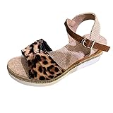 Damen Mode Sommer Leopard Muster Wildleder Schmetterling Tau Zehen Steigabsatz Dicke Bodenschnalle Sandalen Niedliche Sandalen für Frauen, coffee, 37.5 EU